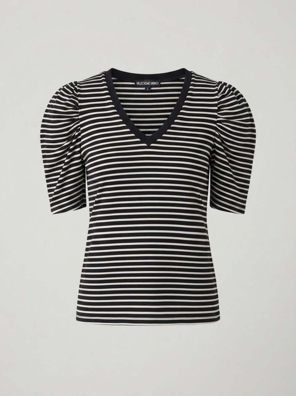 Modern works Womens Striped Ribbed Pleated Puff Sleeve Tee small